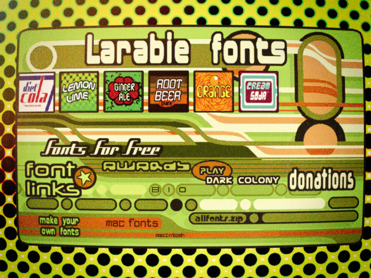 A screenshot of the original Larabie Fonts home page from the late 1990s