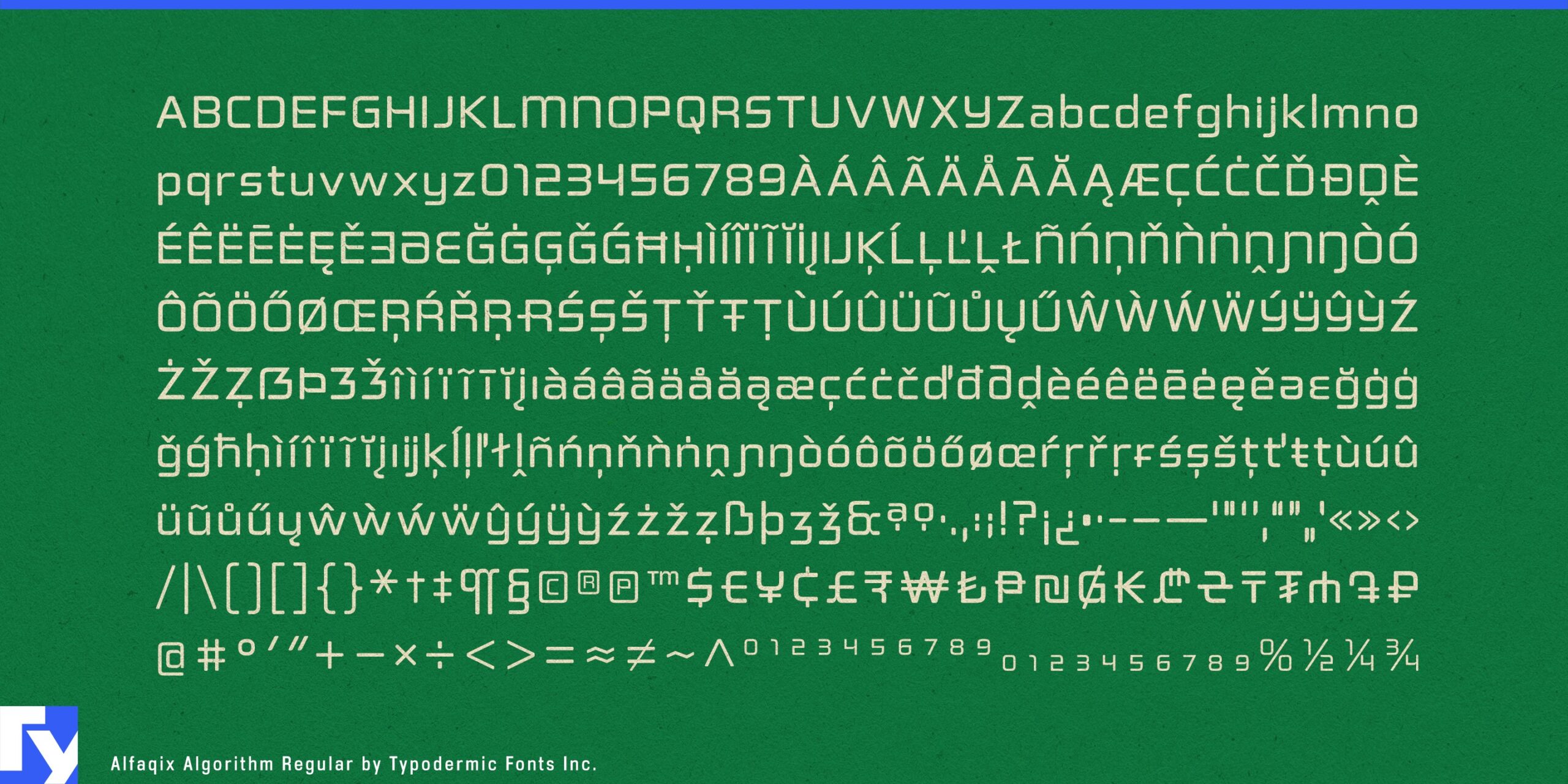 Futuristic Alfaqix Algorithm typeface with precision and avant-garde style